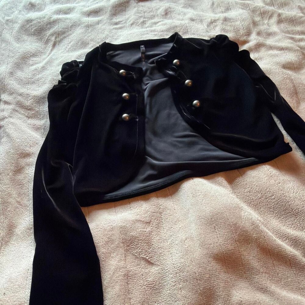 Love Culture  Black Velvet Cropped Military Jacket with Bell Buttons  Size M